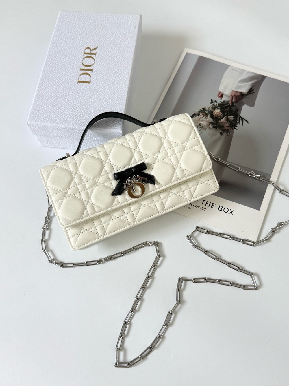 GWP Dior White Quilted Crossbody Bag with Silver Chain